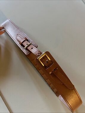 Wide Brown Women's Belt with Gold Buckles